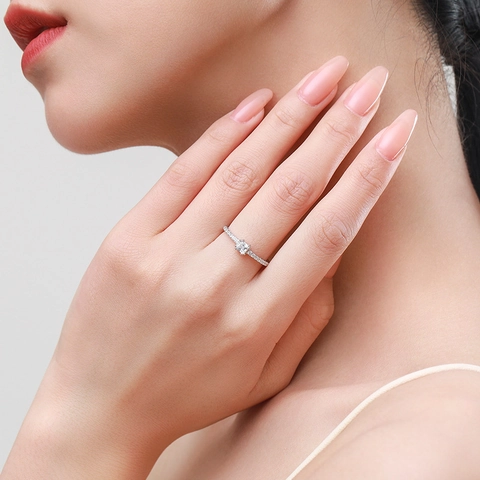 925 Sterling Silver Ring With Princess Cut Zirconia Elegant Pave Rhinestone Band Engagement Wedding Jewelry For Women