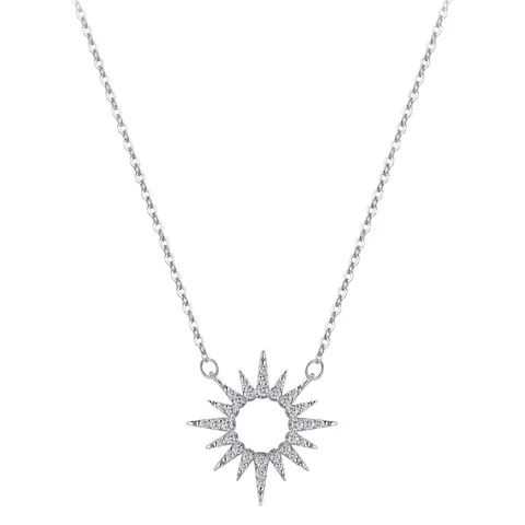 Collana con Ciondolo a Forma di Girasole e Stella in Argento Sterling 925 Placcato Oro Bianco di Lusso Zirconia Intarsiata Gioielli da Donna
