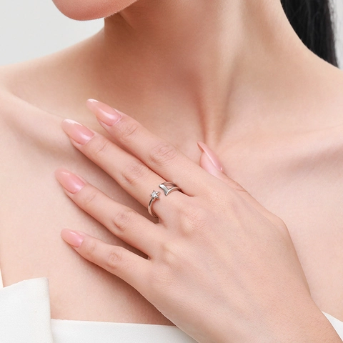 S925 Sterling Silver Star And Moon Open Ring For Women Adjustable Zirconia Inlaid Elegant Minimalist Finger Jewelry Gift