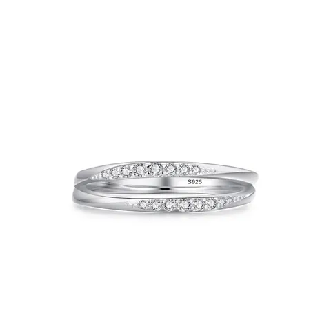925 Sterling Silver Double Layer Geometric Ring For Women Minimalist Micro Inlaid Zirconia Fashion Jewelry Valentine Day Gift