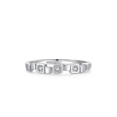 S925 Sterling Silver Micro Inlaid Zirconia Ring For Women Minimalist Geometric Square Link Finger Ring Jewelry Gift