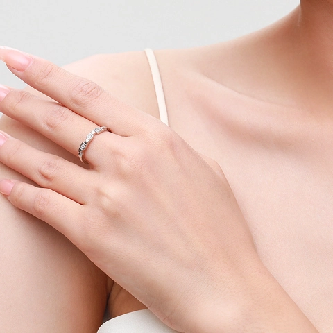 S925 Sterling Silver Micro Inlaid Zirconia Ring For Women Minimalist Geometric Square Link Finger Ring Jewelry Gift
