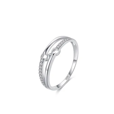 Anello a Doppia Linea in Argento Sterling S925 per Donna Gioielli Minimalisti Geometrici con Strass Micro Intarsiati Anello Dito