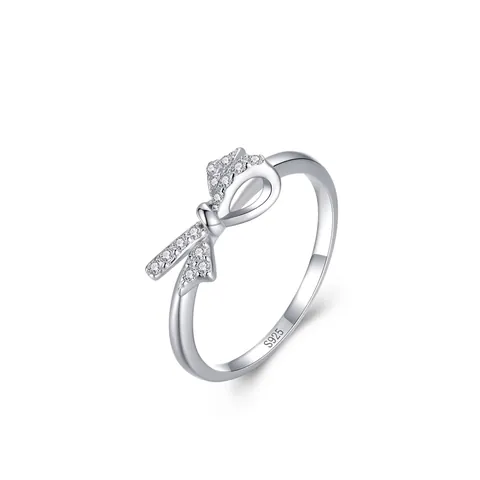 925 Sterling Silver Bowknot Ring For Women Sweet Fresh Style Micro Pavé Rhinestone Adjustable Finger Ring Fashion Jewelry Gift