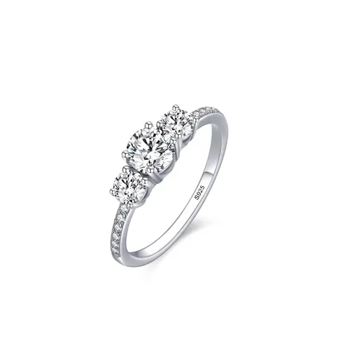 S925 Sterling Silver Three Stone Zirconia Ring For Women Elegant Inlaid CZ High Jewelry Engagement Wedding Band Finger Ring