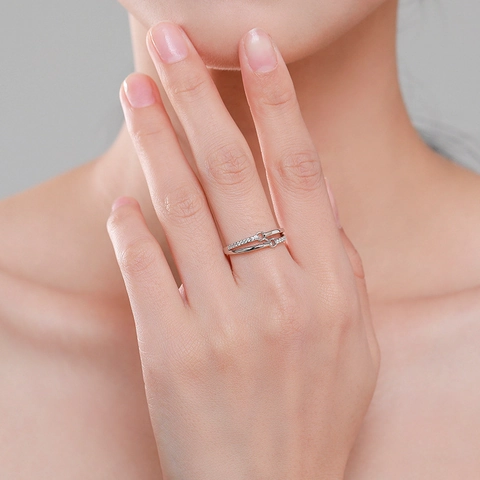Anello a Doppia Linea in Argento Sterling S925 per Donna Gioielli Minimalisti Geometrici con Strass Micro Intarsiati Anello Dito