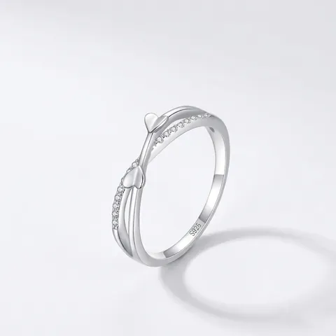 Romantico Anello Incrociato a Cuore in Argento Sterling S925 per Donna Con Zirconia Intarsiata Gioielli di Moda Regalo di Fidanzamento