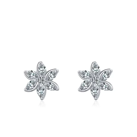 Orecchini a Bottone in Argento Sterling 925 a Forma di Fiore per Donna Strass Floreale Eleganti Gioielli Piccoli Orecchini