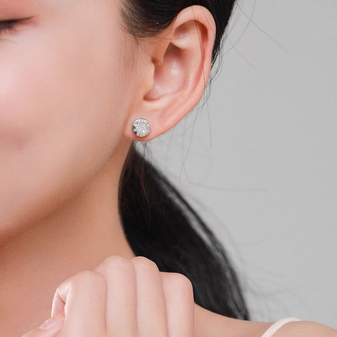 Orecchini a Bottone Rotondi in Argento Sterling 925 Micro Pave Zirconia Per Donna Minimalista Gioielli di Moda