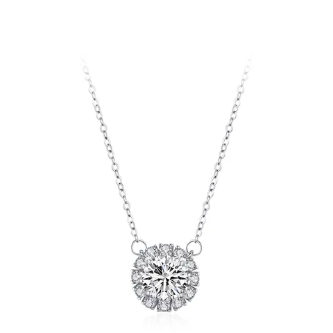 925 Sterling Silver Zirconia Necklace For Women Minimalist Round Halo Pendant Geometric Clavicle Chain Jewelry Gift
