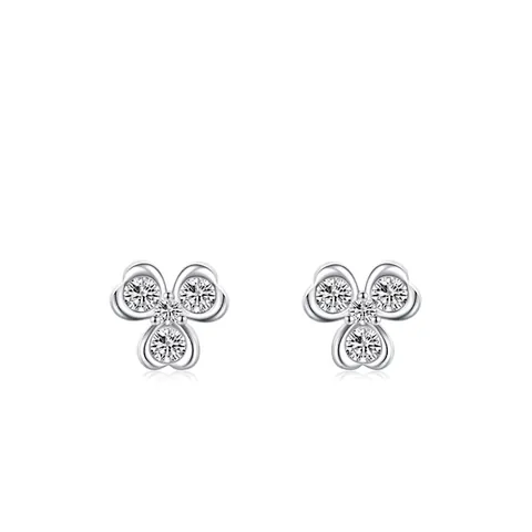 925 Sterling Silver Clover Stud Earrings For Women Small Simple Floral Rhinestone Earrings Valentine Day Gift Jewelry