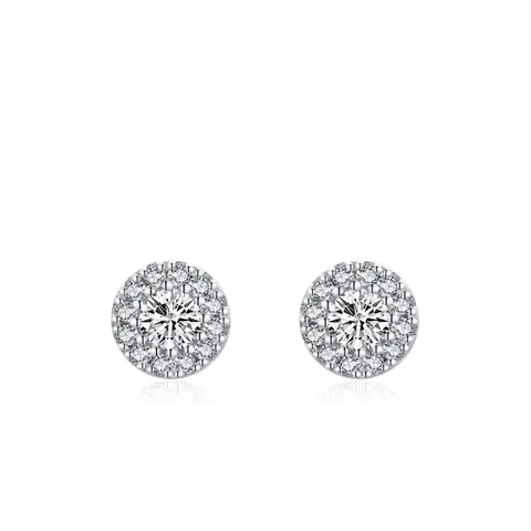 Elegant 925 Sterling Silver Round Halo Stud Earrings For Women Shiny Rhinestone Inlaid Geometric Wedding Party Jewelry Gift