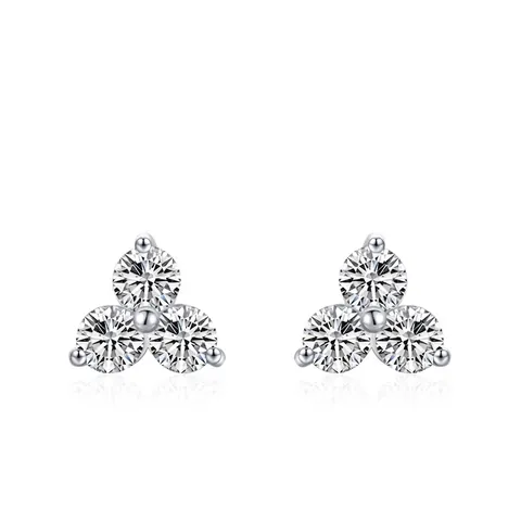 S925 Sterling Silver Stud Earrings For Women Three Stone Cluster Geometric Zirconia Inlaid Minimalist Fashion Jewelry Gift