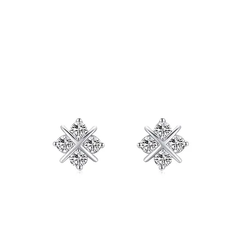 Minimalist 925 Sterling Silver Cross Stud Earrings For Women Simple Zirconia Geometric Inlaid Earrings Jewelry Daily Gift