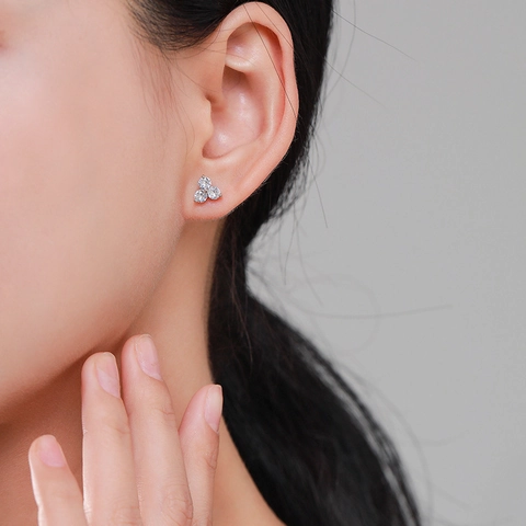 S925 Sterling Silver Stud Earrings For Women Three Stone Cluster Geometric Zirconia Inlaid Minimalist Fashion Jewelry Gift