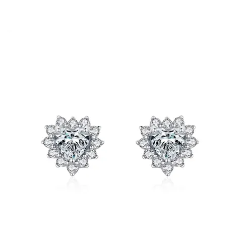 925 Sterling Silver Heart Stud Earrings Fashion Zirconia Inlaid Love Heart Halo Earrings Women Trendy Elegant Jewelry Gift