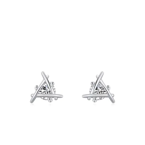 Minimalist 925 Sterling Silver Triangle Geometric Stud Earrings For Women Zirconia Inlaid Fashion Commuter Jewelry Gift