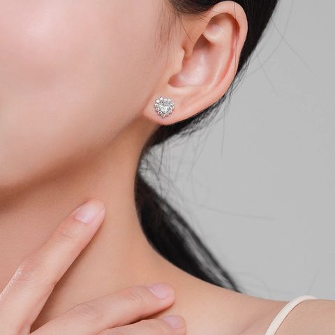 925 Sterling Silver Heart Stud Earrings Fashion Zirconia Inlaid Love Heart Halo Earrings Women Trendy Elegant Jewelry Gift
