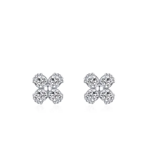 925 Sterlingsilber Ohrstecker-Stift Blumen Ohrstecker Für Damen Strass Eingelegt Blume Kleeblatt Minimalistisch Schmuck