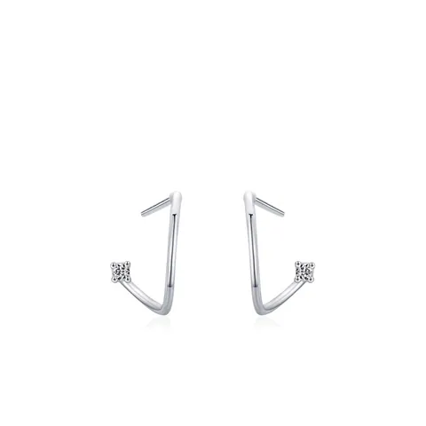 Pendientes de Botón de Forma J Geométrica de Plata de Ley 925 para Mujer Joyería Minimalista con Circonia Incrustada