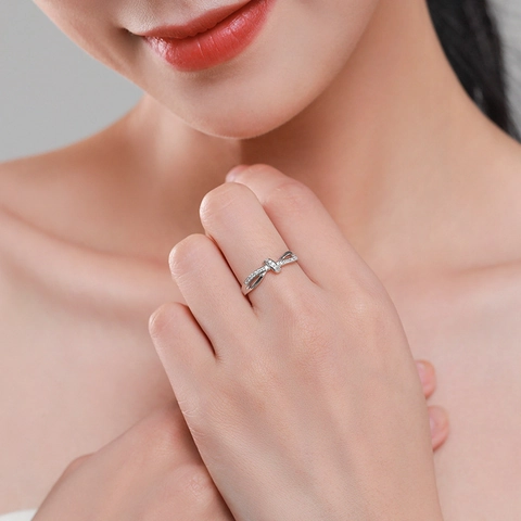 Korean Style S925 Sterling Silver Double Layer Knot Ring For Women Inlaid Zirconia Minimalist Index Finger Ring Jewelry