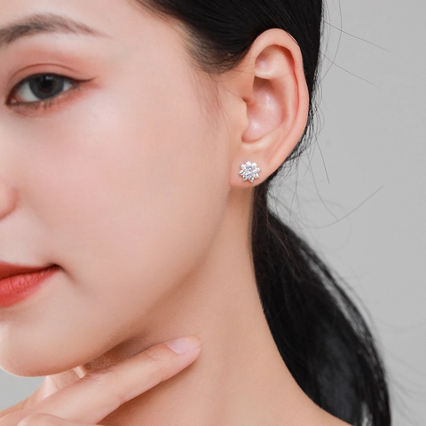 Orecchini a Bottone a Fiore in Argento Sterling 925 per Donna Minimalista Zirconia Intarsiato Gioielli Ipoallergenici Stile Coreano Semplici Accessori Floreali
