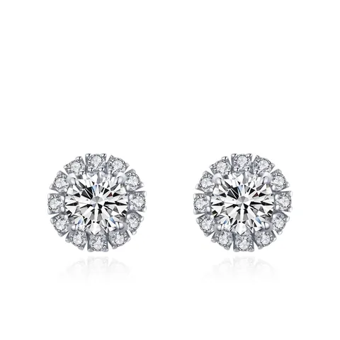 925 Sterlingsilber Zirkonia Runde Halo Ohrstecker Für Damen Luxuriöse Eingelegte Geometrische Ohrringe Mode Pendler Schmuck