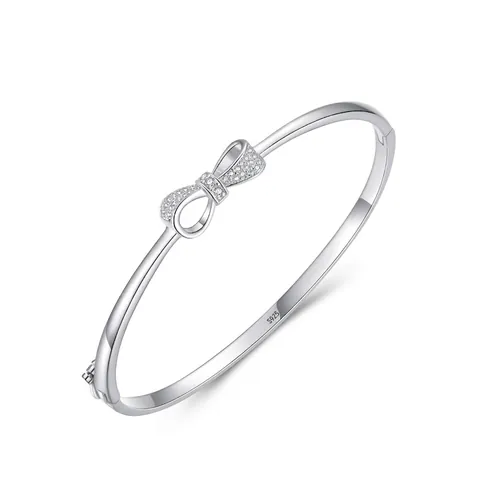 925 Sterling Silver Bowknot Bangle For Women Elegant Micro Inlaid Rhinestone Bracelet Minimalist Fashion Jewelry Accessories Gift