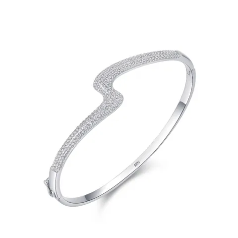 Luxus 925 Sterlingsilber Wellenarmreif Für Damen Nischen-Design Strassbesetzt Mode Personalisierter Schmuck Geschenk