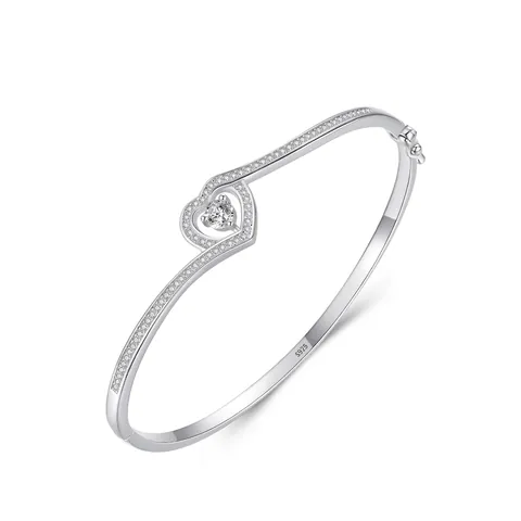 Luxury 925 Sterling Silver Heart Bangle For Women Rhinestone Inlaid Hollow Heart Bracelet Elegant High-end Jewelry Gift