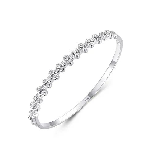 925 Sterling Silver Bubble Bangle For Women Rhinestone Inlaid Geometric Design Minimalist Fashion Jewelry Silver Bangle