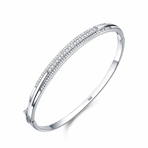 Brazalete de Plata de Ley 925 para Mujer con Micro Diamantes de Imitación Pulsera Ovalada Minimalista Joyería Elegante Regalo