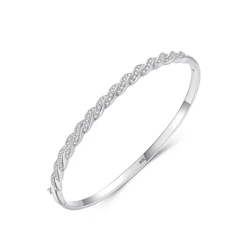 925 Sterling Zilver Gedraaide Armband Voor Vrouwen Elegante Gevlochten Strass Armband Minimalistische Fijne Sieraden Accessoire Cadeau