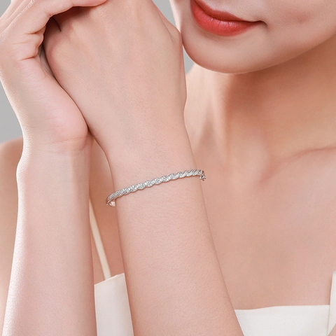 925 Sterling Zilver Gedraaide Armband Voor Vrouwen Elegante Gevlochten Strass Armband Minimalistische Fijne Sieraden Accessoire Cadeau
