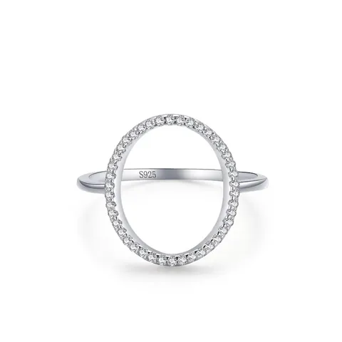 925 Sterlingsilber Oval Zirkonia Ring Geometrisch Hohl Pavé Besetzt Mode Schmuck Für Damen Einfaches Ästhetisches Geschenk