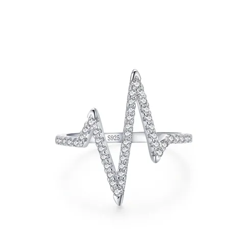 S925 Sterling Silver Zirconia Heartbeat Ring For Women Niche Design EKG Wave Geometric Inlaid Zirconia Fashion Jewelry Gift