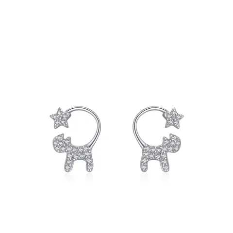 925 Sterling Silver Cat Star Stud Earrings For Women Tiny Cute Animal Inlaid Zirconia Hypoallergenic Daily Wear Jewelry Gift