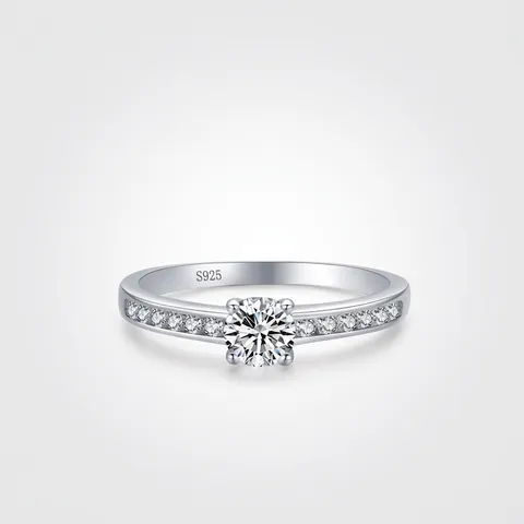 S925 Sterling Silver Rhinestone Engagement Ring For Women Classic Four-Prong Round Cut Wedding Ring Fashion Finger Ring