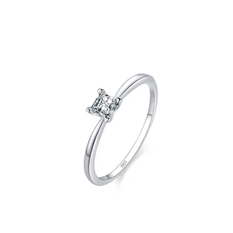 925 Sterling Silver Square Zirconia Engagement Ring For Women Minimalist Four-Claw Princess Cut Simulated Diamond Ring Jewelry Gift