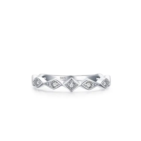 Anillo de Rombo Geométrico de Plata de Ley 925 Minimalista para Mujer Anillo con Diamantes de Imitación Redondos Diseño de Nicho
