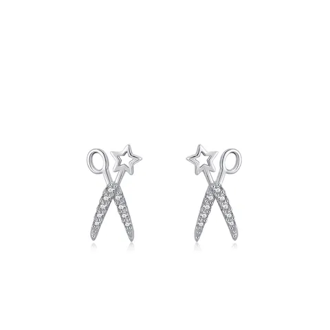 925 Sterling Silver Star Scissors Stud Earrings For Women Creative Design Zirconia Inlaid Silver Stud Earrings Fashion Jewelry