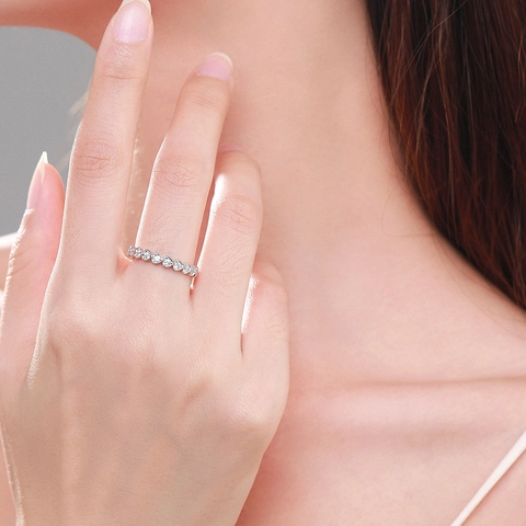 S925 Sterling Silver Heart Ring For Women Elegant Rhinestone Geometric Band Finger Ring Stylish Commuter Fine Jewelry Gift