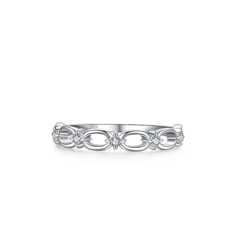 Anello a Catena Vuota in Argento Sterling S925 per Donna Anello a Fascia Geometrico con Strass Micro-Intarsiato Gioielli Moda Pendolare
