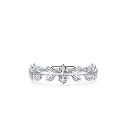 925 Sterling Silver Leaf Ring For Women Cubic Zirconia Olive Branch Adjustable Minimalist Fashion Finger Ring Jewelry