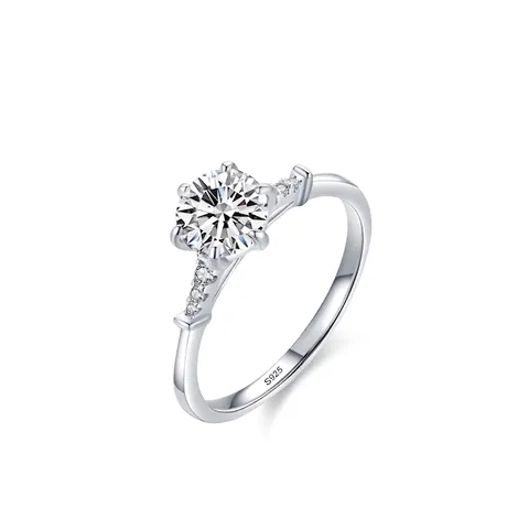 S925 Sterling Silver Zirconia Ring Fashion Luxurious 6 Prong Round Crown Engagement Wedding Ring For Women Jewelry