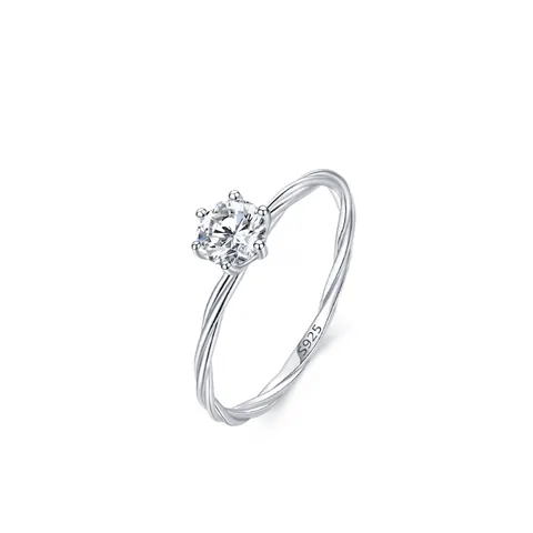 Anello in Argento Sterling 925 Con Zirconia a Sei Griffe Minimalista Treccia Gioiello Regalo per Donna Placcato Argento