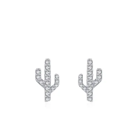 Orecchini a Bottone Cactus in Argento Sterling S925 per Donna Minimalismo Micro Intarsiato Zirconia Gioielli di Moda