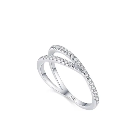 925 Sterling Silver Geometric X Cross Zirconia Ring For Women Niche Design Micro Pave Minimalist Fashion Jewelry Finger Band Gift