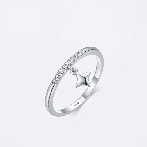 S925 Sterling Silver Star Pendant Ring For Women Minimalist Zirconia Row Setting Adjustable Band Fashion Light Luxury Jewelry
