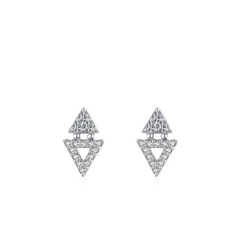 Pendientes de Botón de Triángulo Geométrico de Plata de Ley S925 Pendientes Minimalistas con Circonia Incrustada para Joyería Diaria Mujer